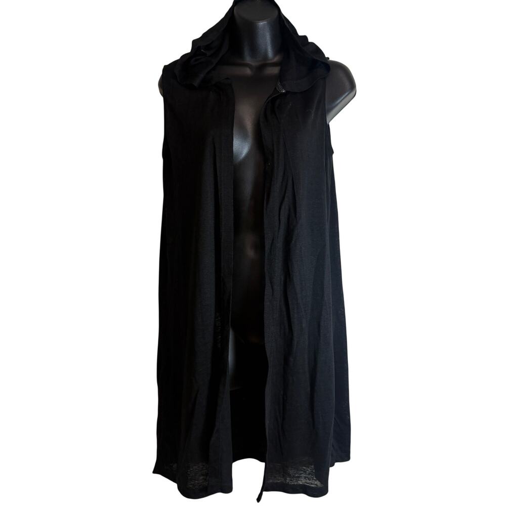 St Tropez West 100% Linen Hooded Duster Vest Small Black Sleeveless Open NWT
